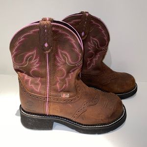 JUSTIN GYPSY Collection Wanette Aged Bark Brown Round Steel Toe Work Boot Size 7